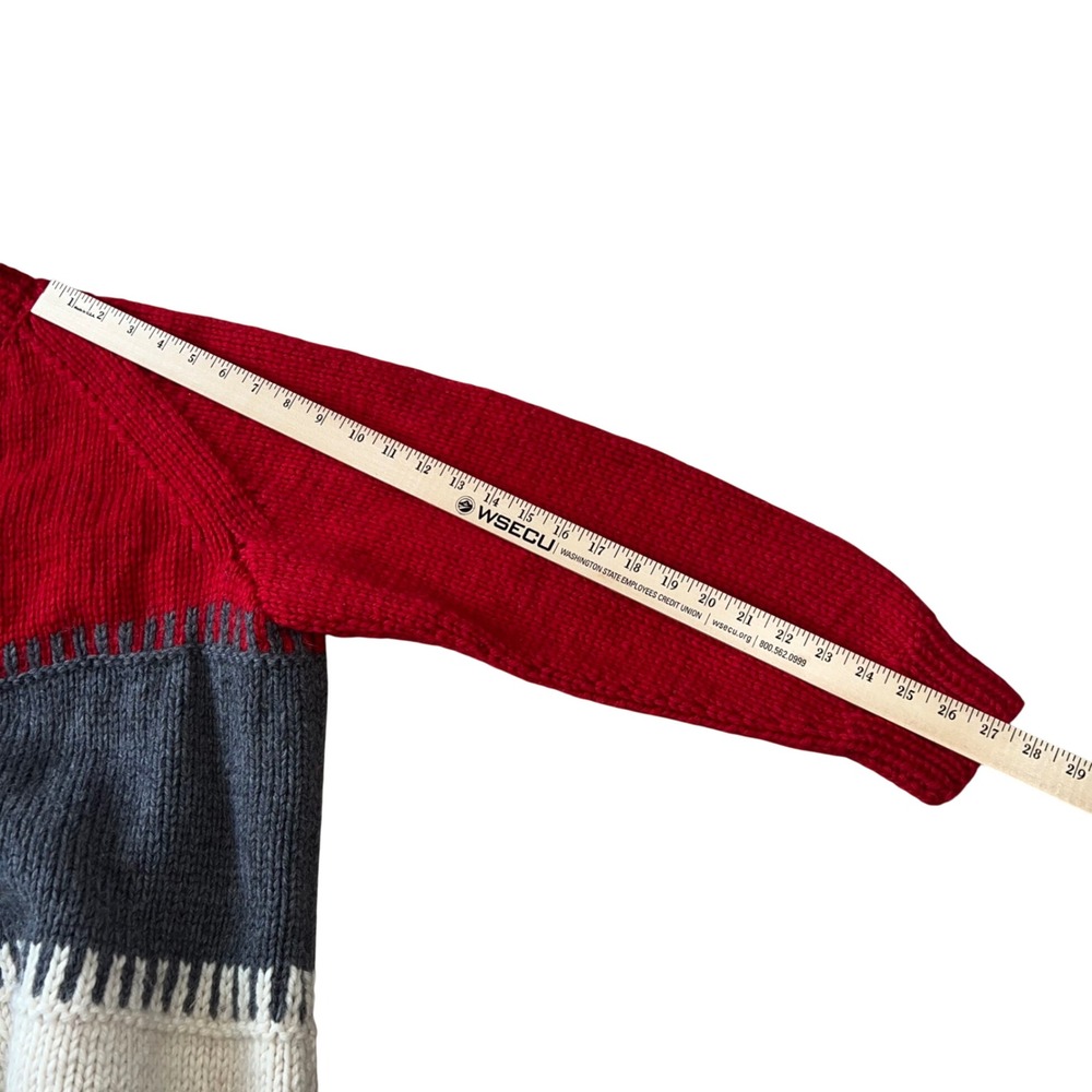 Vintage HandKnit Chunky Colorblock Button Down Cardigan Sweater Red Gray XL - Picture 9 of 9